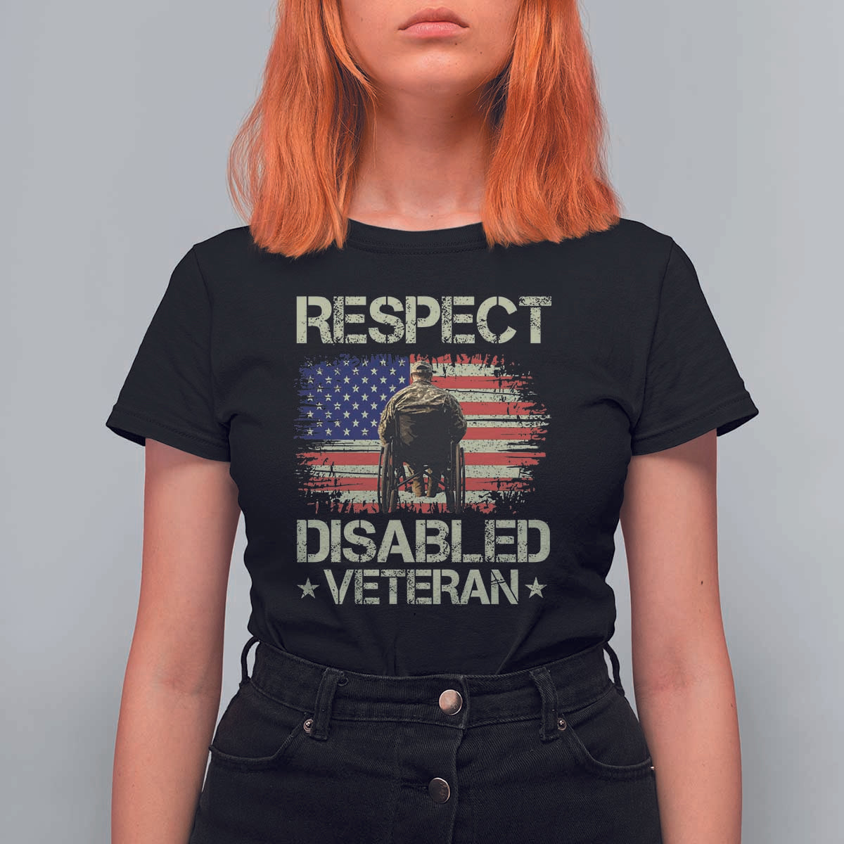 Respect Disabled Veteran T Shirt For Women Military Soldier Vintage American Flag - Wonder Print Shop