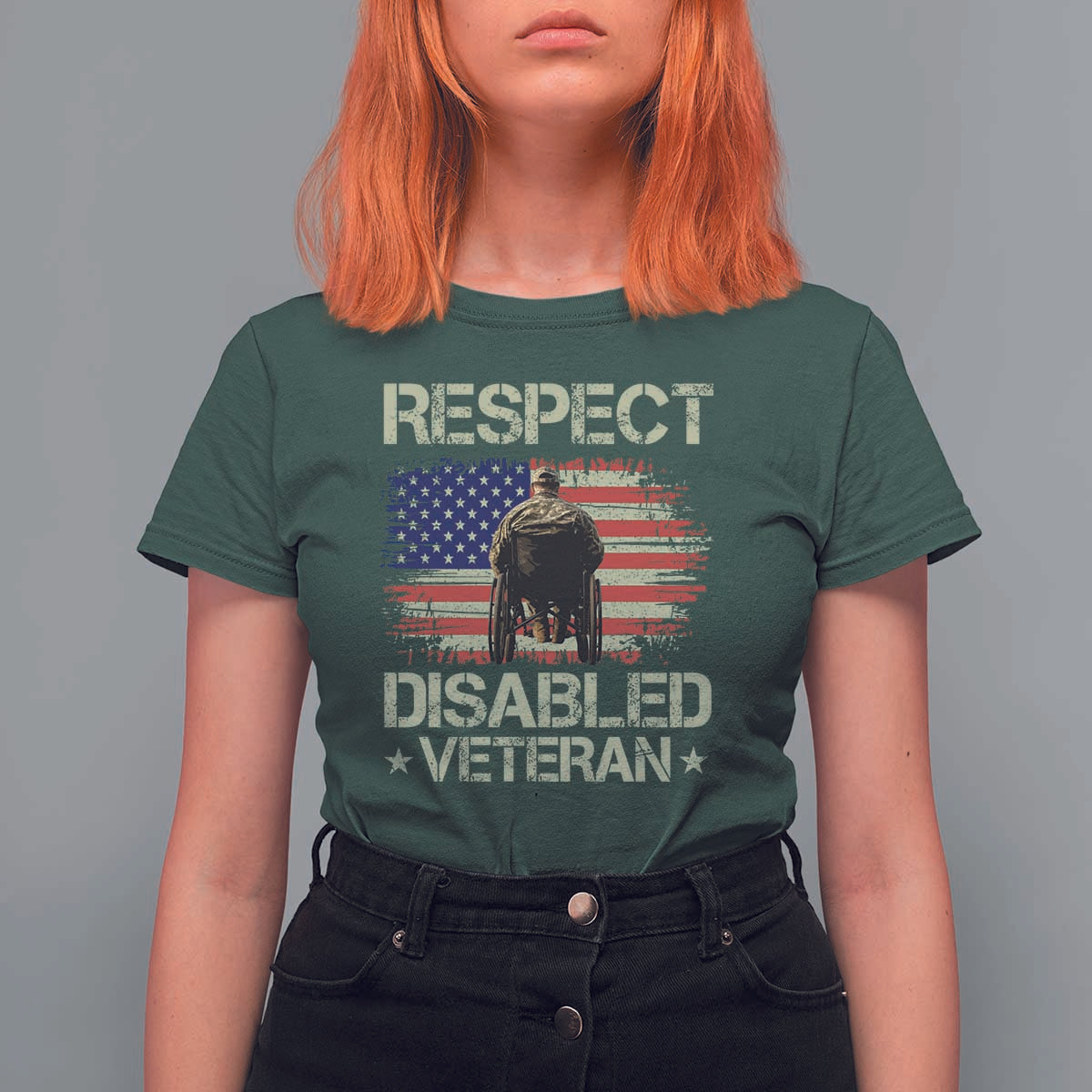 Respect Disabled Veteran T Shirt For Women Military Soldier Vintage American Flag - Wonder Print Shop