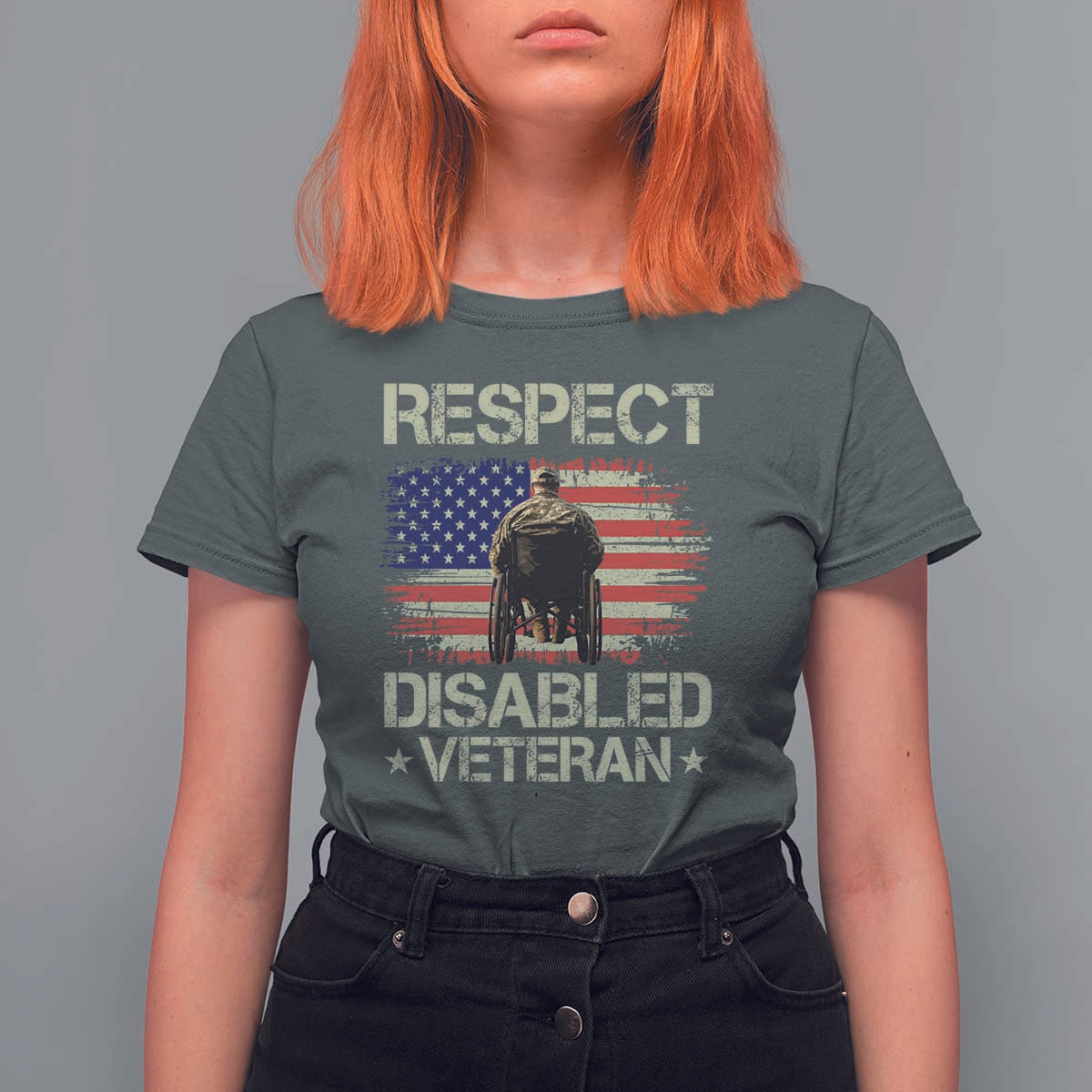 Respect Disabled Veteran T Shirt For Women Military Soldier Vintage American Flag - Wonder Print Shop
