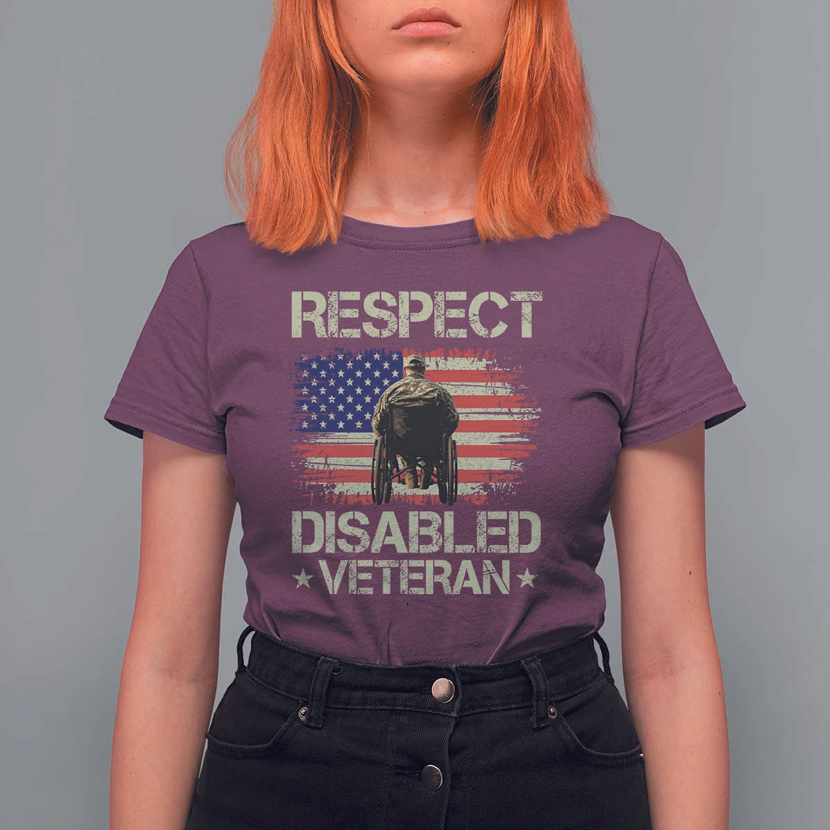 Respect Disabled Veteran T Shirt For Women Military Soldier Vintage American Flag - Wonder Print Shop