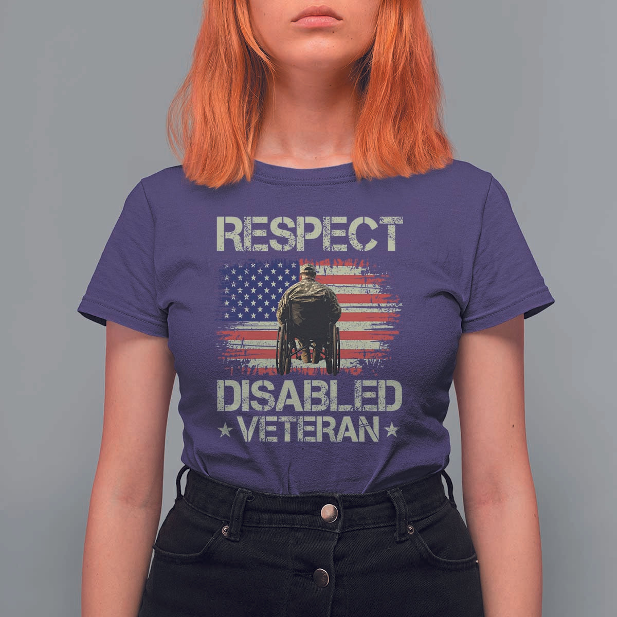 Respect Disabled Veteran T Shirt For Women Military Soldier Vintage American Flag - Wonder Print Shop