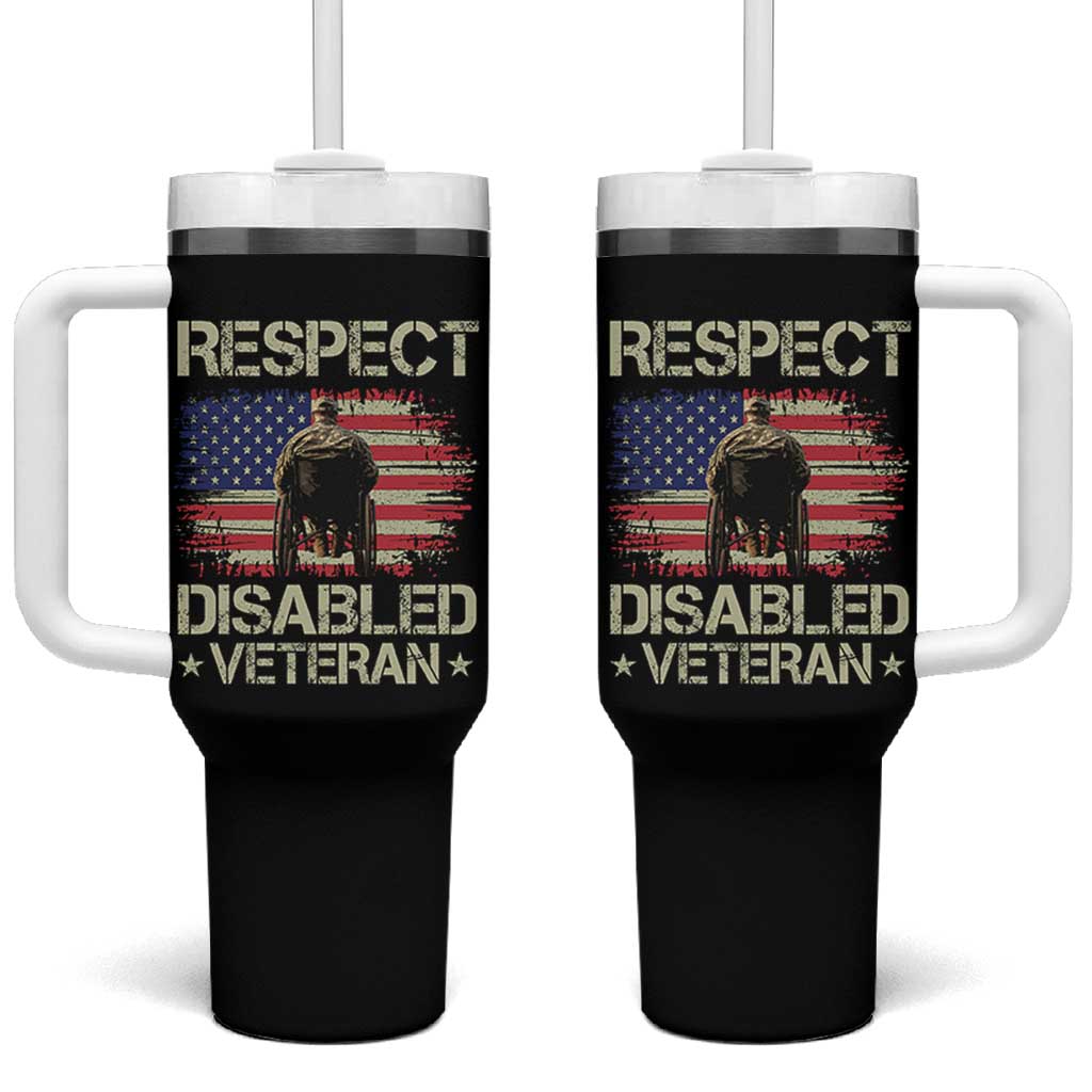Respect Disabled Veteran Tumbler With Handle Military Soldier Vintage American Flag - Wonder Print Shop