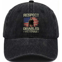 Respect Disabled Veteran Washed Cotton Baseball Cap Military Soldier Vintage American Flag