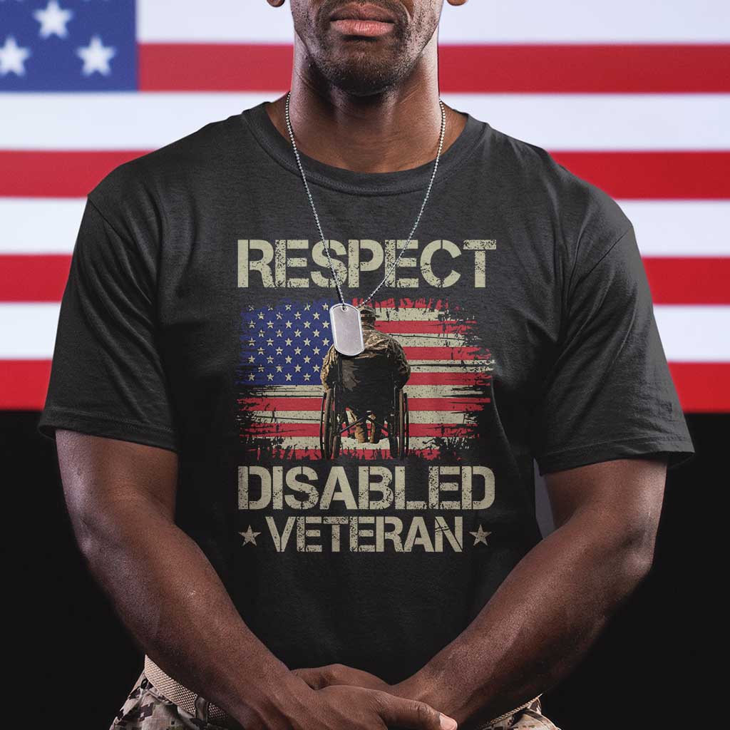 Respect Disabled Veteran T Shirt Military Soldier Vintage American Flag - Wonder Print Shop