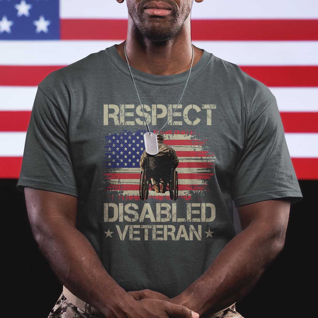 Respect Disabled Veteran T Shirt Military Soldier Vintage American Flag - Wonder Print Shop