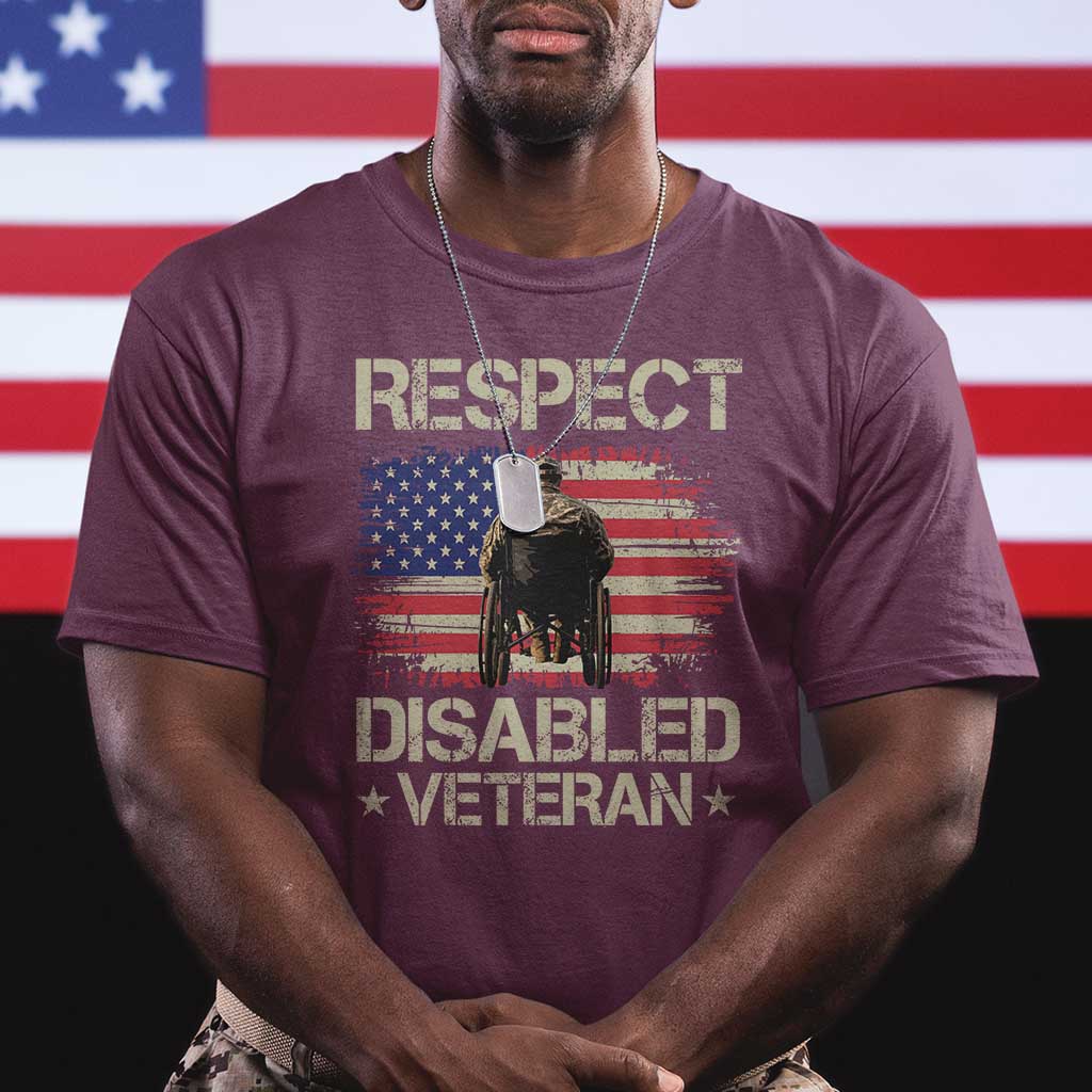 Respect Disabled Veteran T Shirt Military Soldier Vintage American Flag - Wonder Print Shop