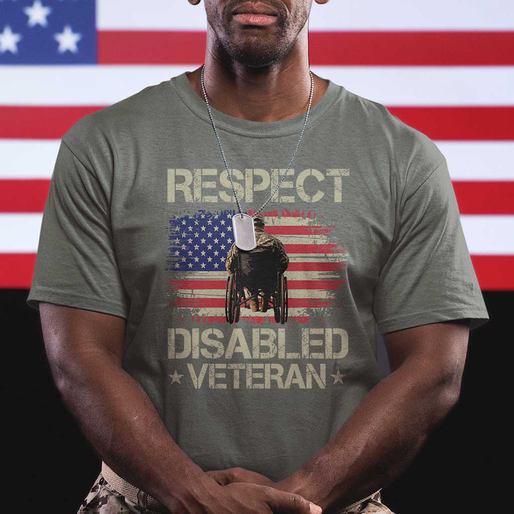Respect Disabled Veteran T Shirt Military Soldier Vintage American Flag - Wonder Print Shop