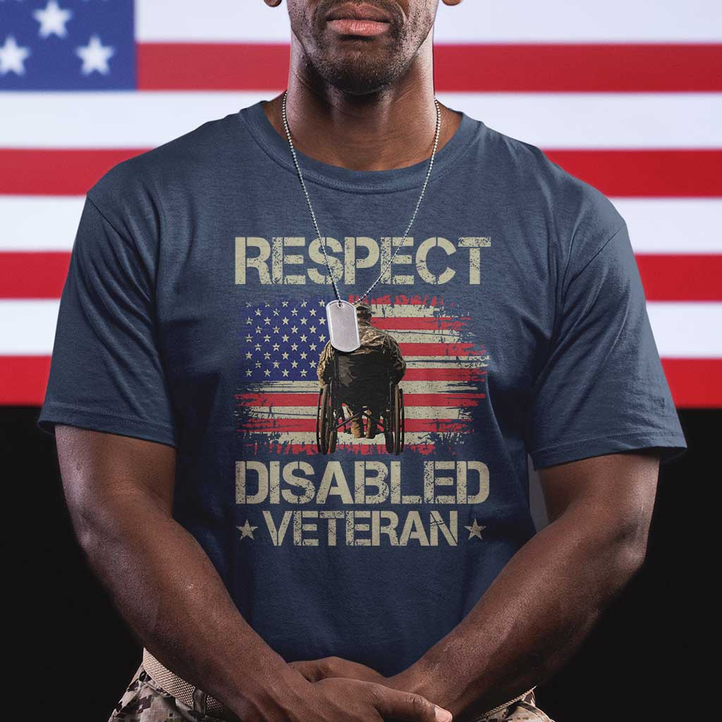 Respect Disabled Veteran T Shirt Military Soldier Vintage American Flag - Wonder Print Shop