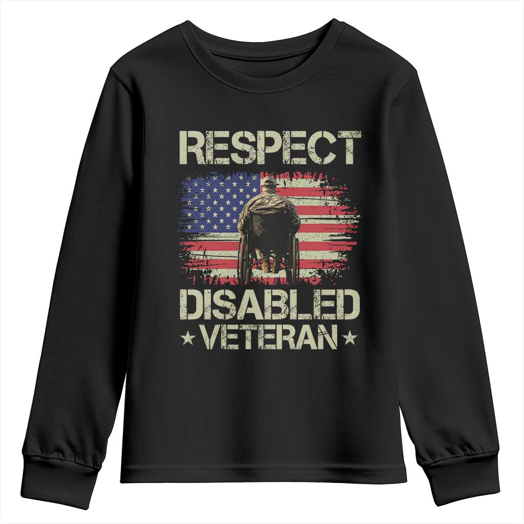 Respect Disabled Veteran Youth Sweatshirt Military Soldier Vintage American Flag - Wonder Print Shop