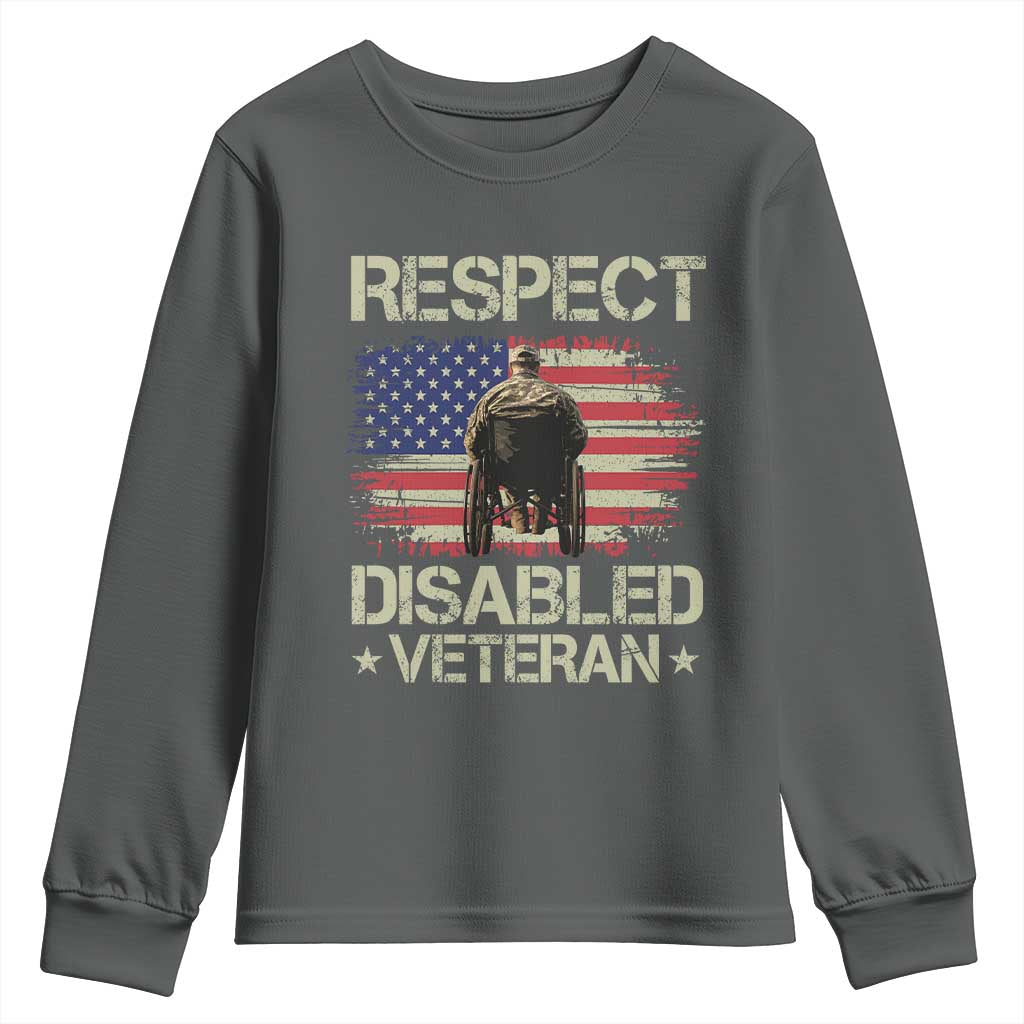 Respect Disabled Veteran Youth Sweatshirt Military Soldier Vintage American Flag - Wonder Print Shop
