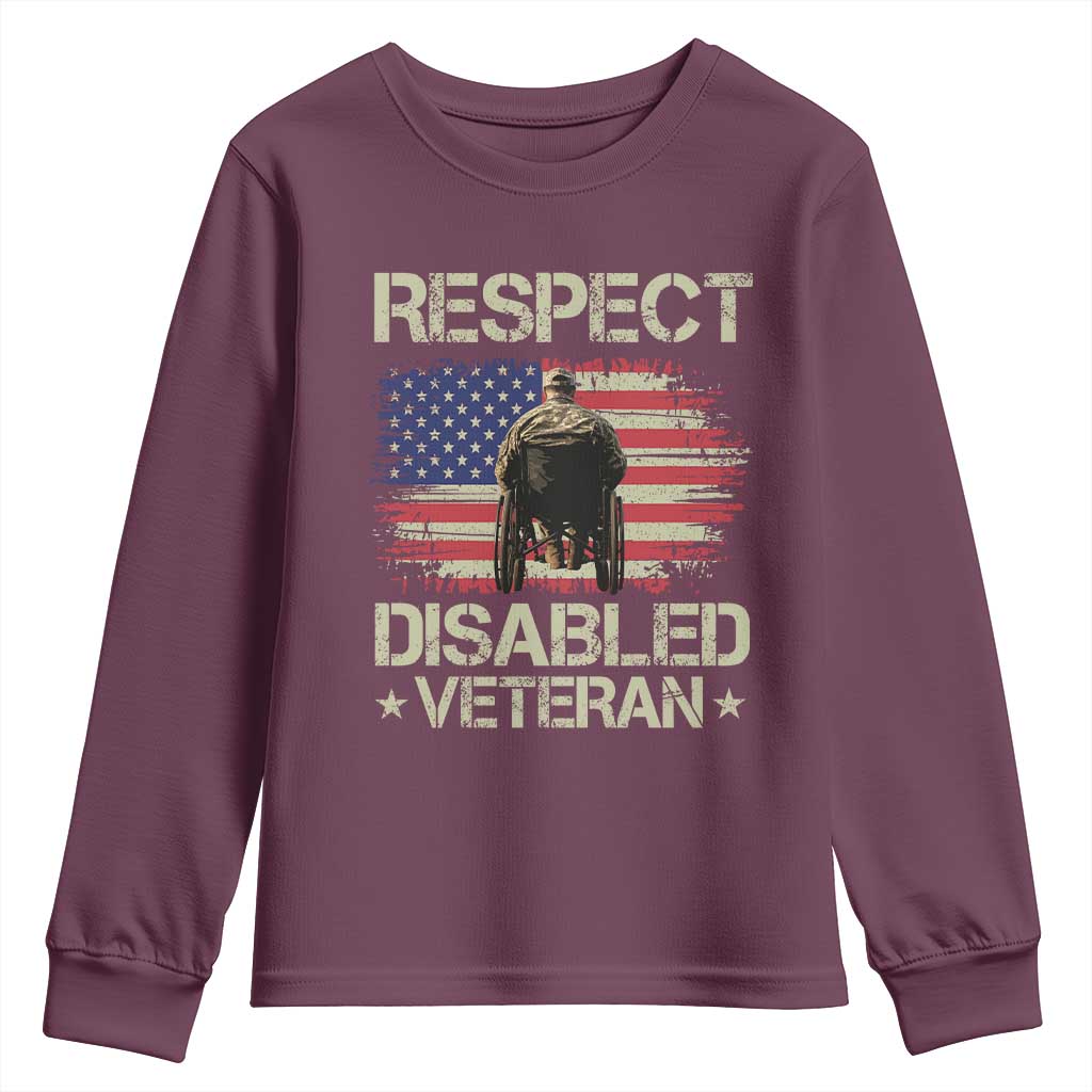 Respect Disabled Veteran Youth Sweatshirt Military Soldier Vintage American Flag - Wonder Print Shop