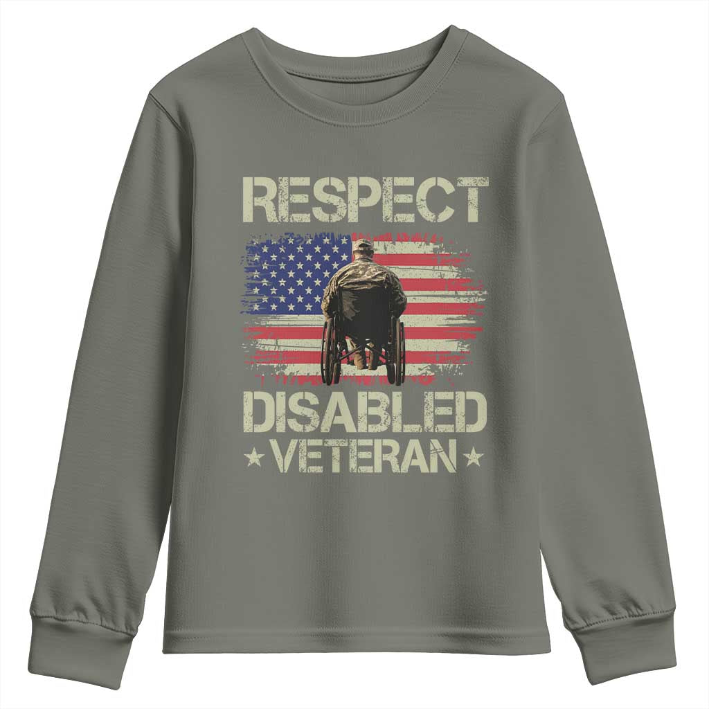 Respect Disabled Veteran Youth Sweatshirt Military Soldier Vintage American Flag - Wonder Print Shop