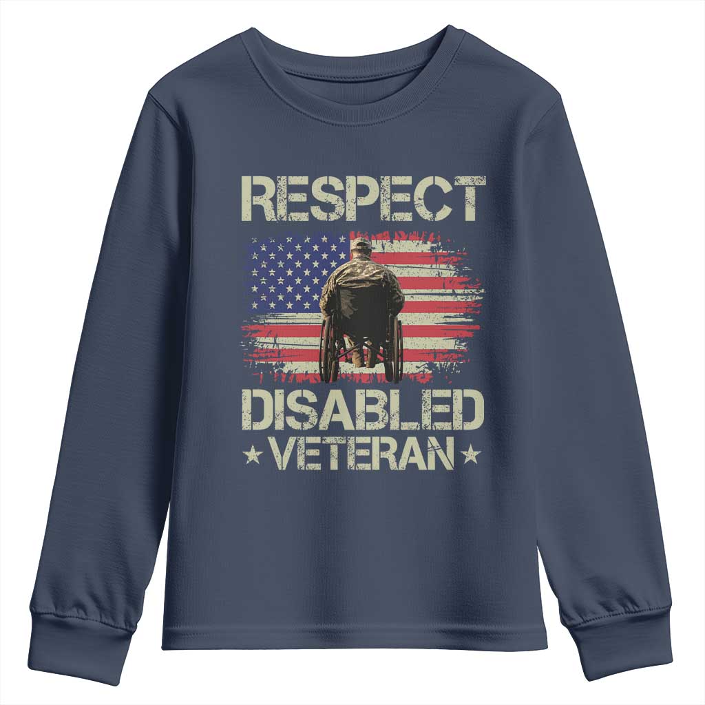 Respect Disabled Veteran Youth Sweatshirt Military Soldier Vintage American Flag - Wonder Print Shop