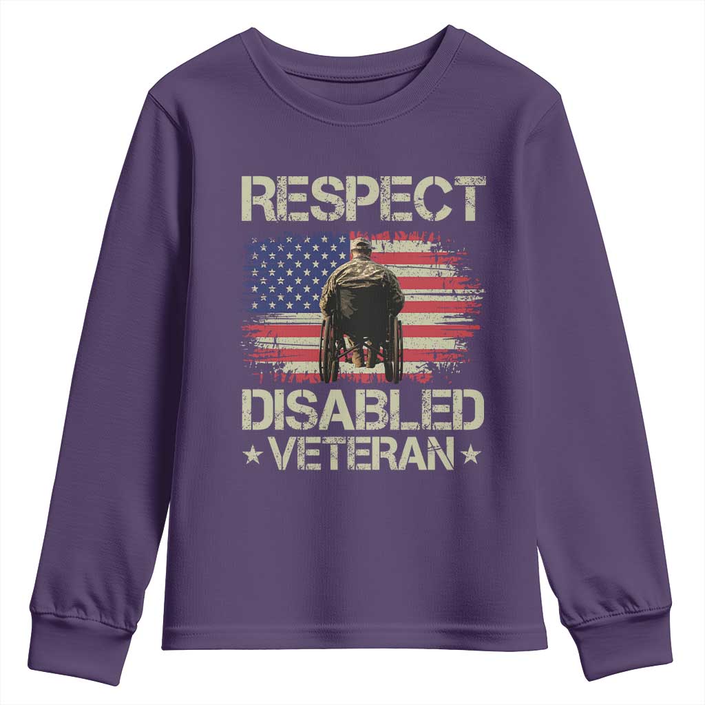 Respect Disabled Veteran Youth Sweatshirt Military Soldier Vintage American Flag - Wonder Print Shop