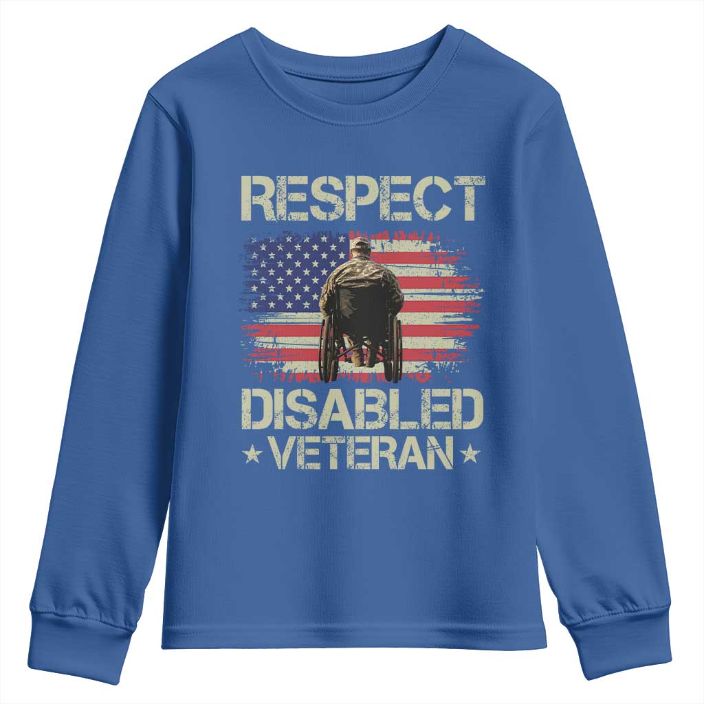 Respect Disabled Veteran Youth Sweatshirt Military Soldier Vintage American Flag - Wonder Print Shop