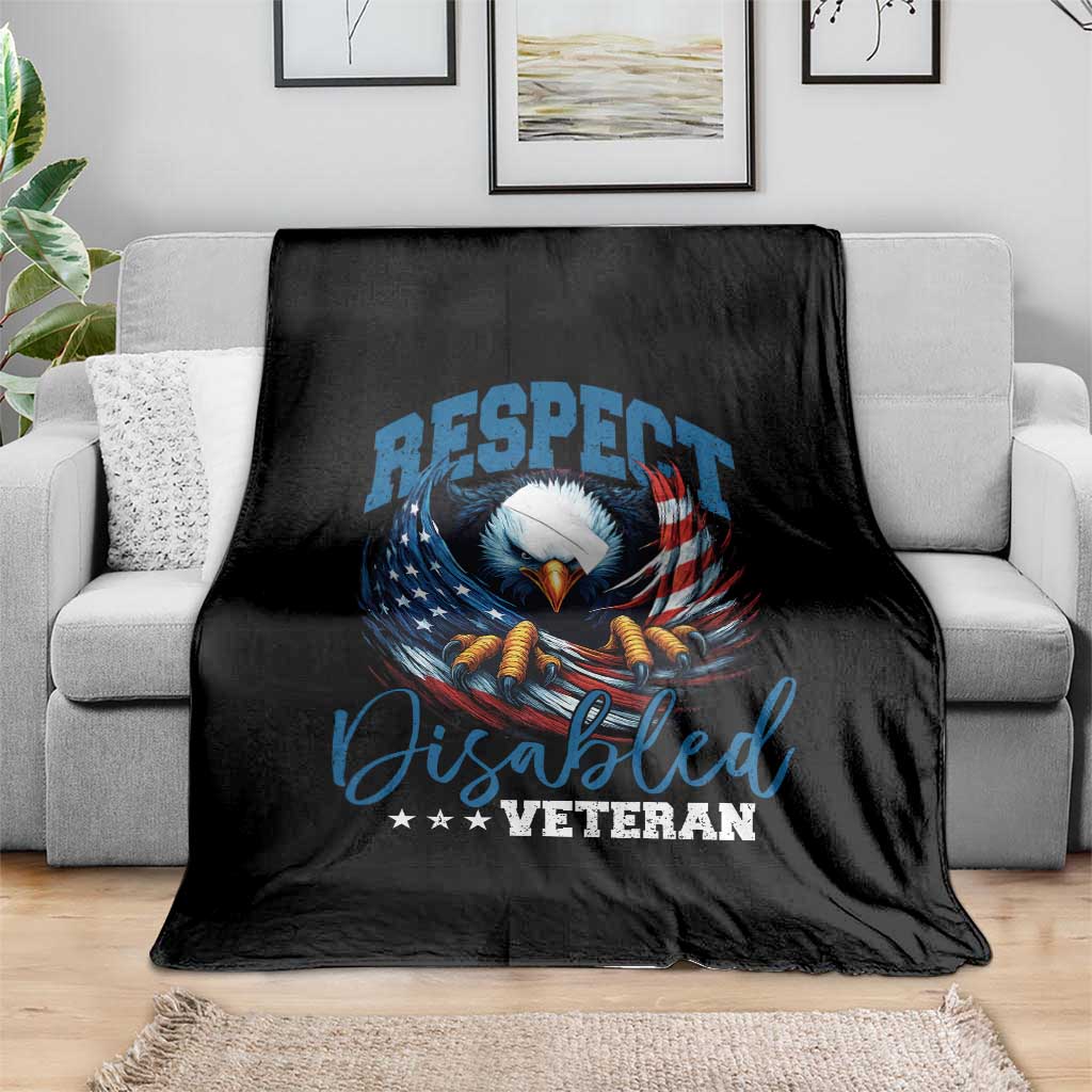 Respect Disabled Veteran Throw Blanket Military Soldier American Flag Bald Eagle - Wonder Print Shop