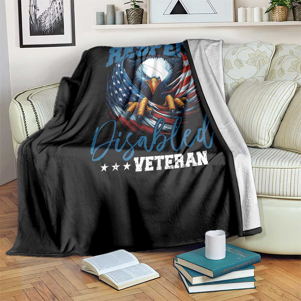 Respect Disabled Veteran Throw Blanket Military Soldier American Flag Bald Eagle - Wonder Print Shop