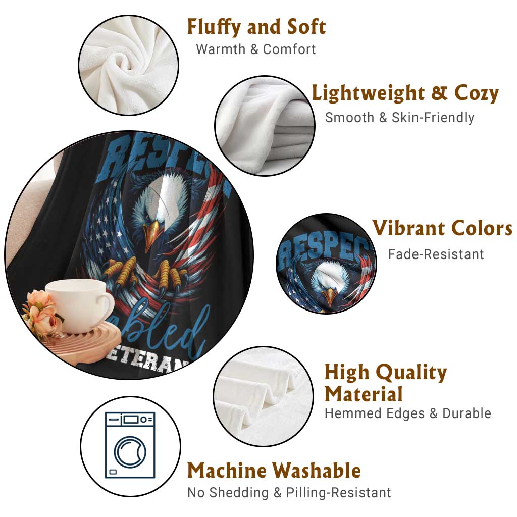 Respect Disabled Veteran Throw Blanket Military Soldier American Flag Bald Eagle - Wonder Print Shop