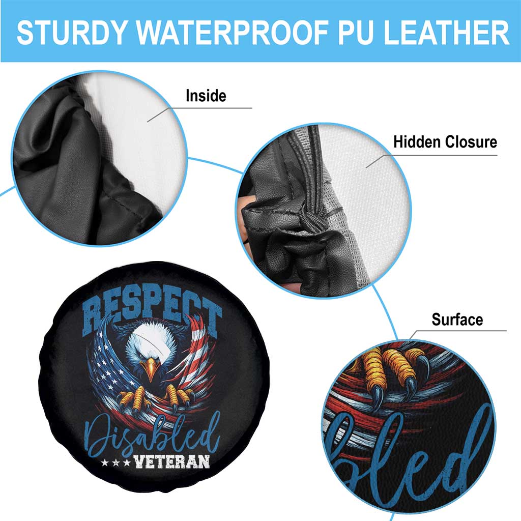 Respect Disabled Veteran Spare Tire Cover Military Soldier American Flag Bald Eagle - Wonder Print Shop