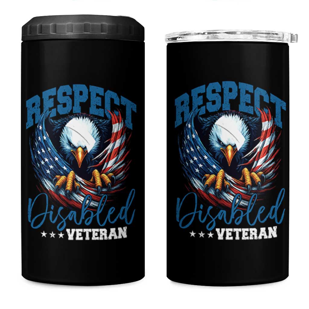 Respect Disabled Veteran 4 in 1 Can Cooler Tumbler Military Soldier American Flag Bald Eagle - Wonder Print Shop