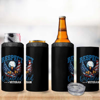 Respect Disabled Veteran 4 in 1 Can Cooler Tumbler Military Soldier American Flag Bald Eagle - Wonder Print Shop