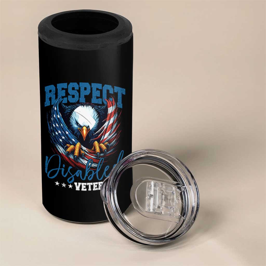 Respect Disabled Veteran 4 in 1 Can Cooler Tumbler Military Soldier American Flag Bald Eagle - Wonder Print Shop