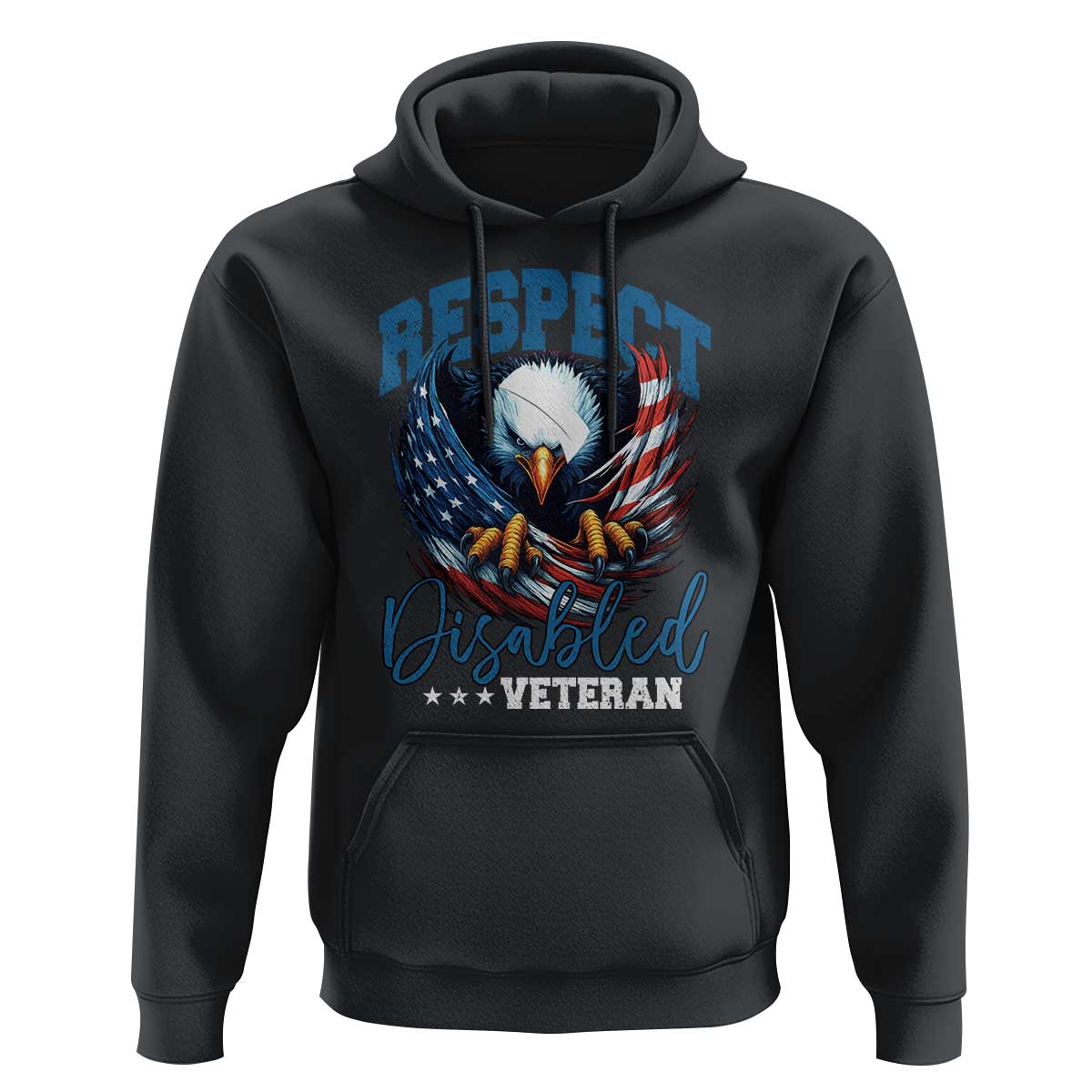 Respect Disabled Veteran Hoodie Military Soldier American Flag Bald Eagle - Wonder Print Shop