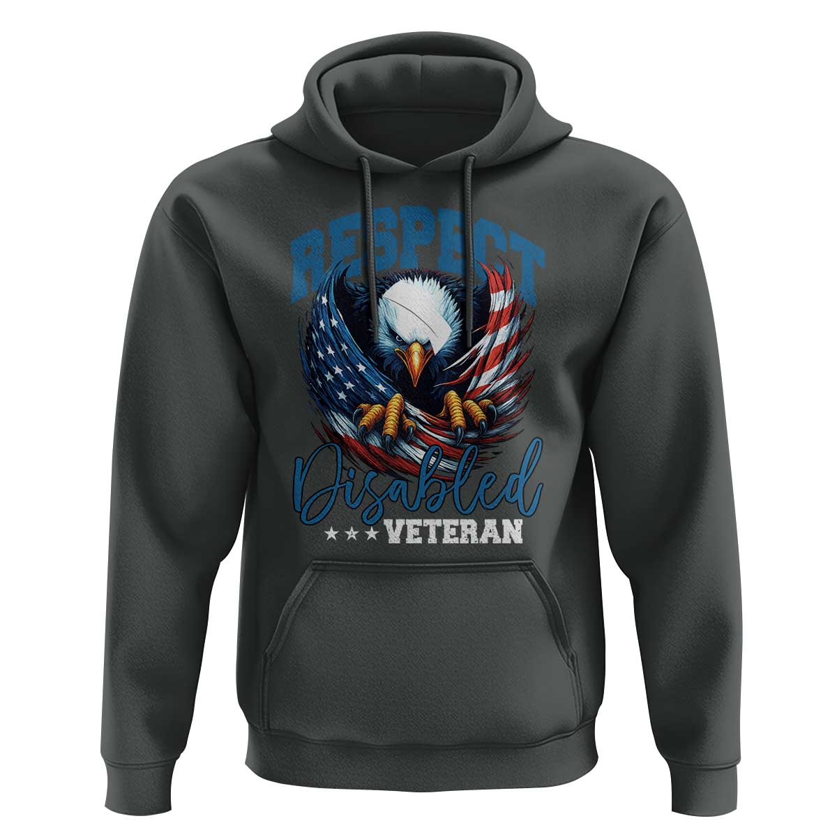 Respect Disabled Veteran Hoodie Military Soldier American Flag Bald Eagle - Wonder Print Shop
