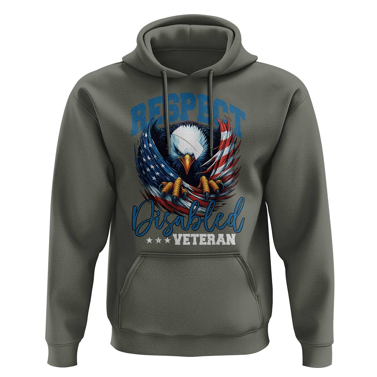 Respect Disabled Veteran Hoodie Military Soldier American Flag Bald Eagle - Wonder Print Shop