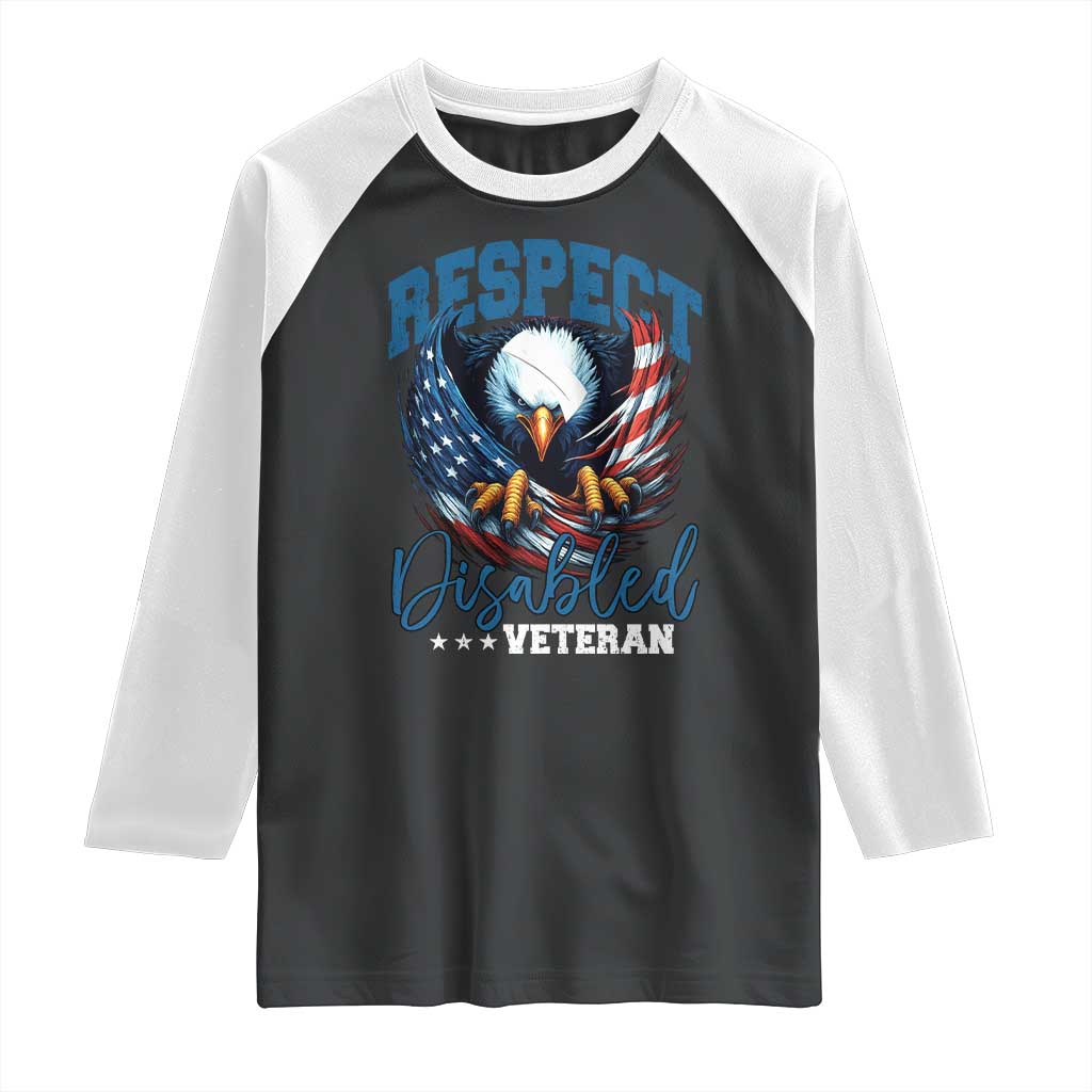 Respect Disabled Veteran Raglan Shirt Military Soldier American Flag Bald Eagle - Wonder Print Shop