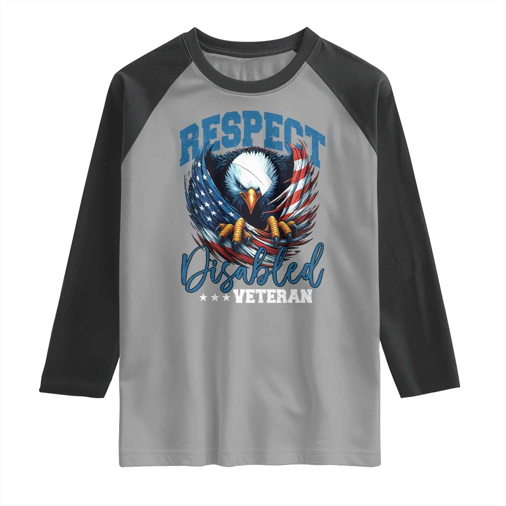 Respect Disabled Veteran Raglan Shirt Military Soldier American Flag Bald Eagle - Wonder Print Shop