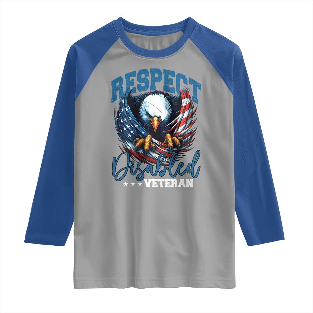 Respect Disabled Veteran Raglan Shirt Military Soldier American Flag Bald Eagle - Wonder Print Shop
