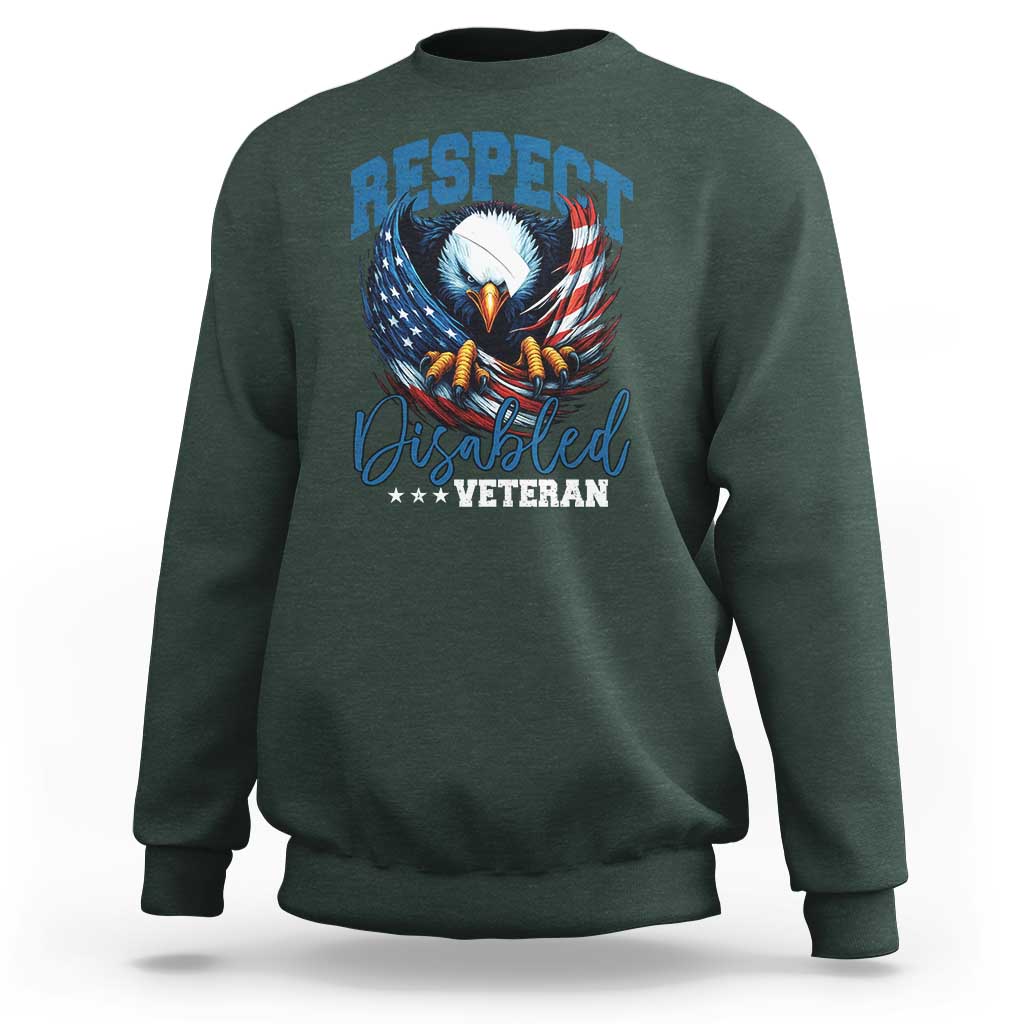 Respect Disabled Veteran Sweatshirt Military Soldier American Flag Bald Eagle - Wonder Print Shop