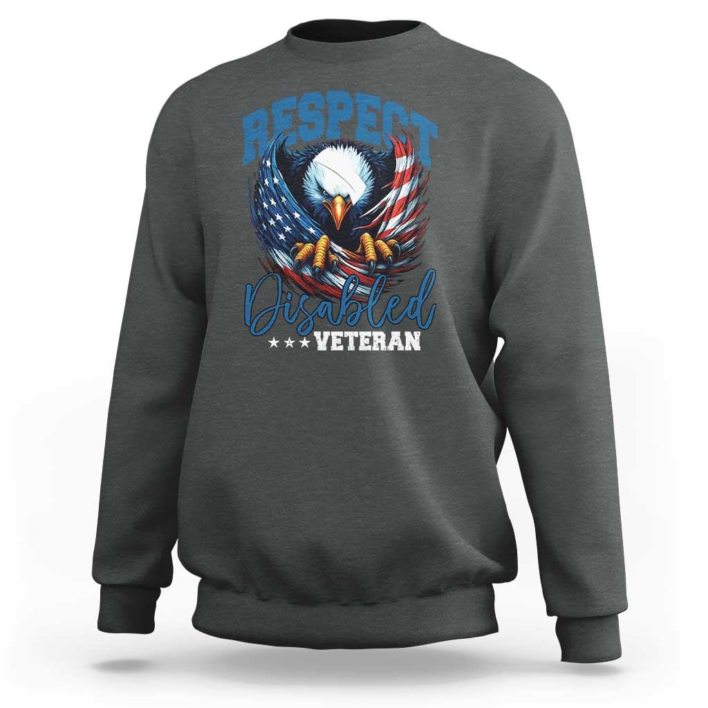 Respect Disabled Veteran Sweatshirt Military Soldier American Flag Bald Eagle - Wonder Print Shop