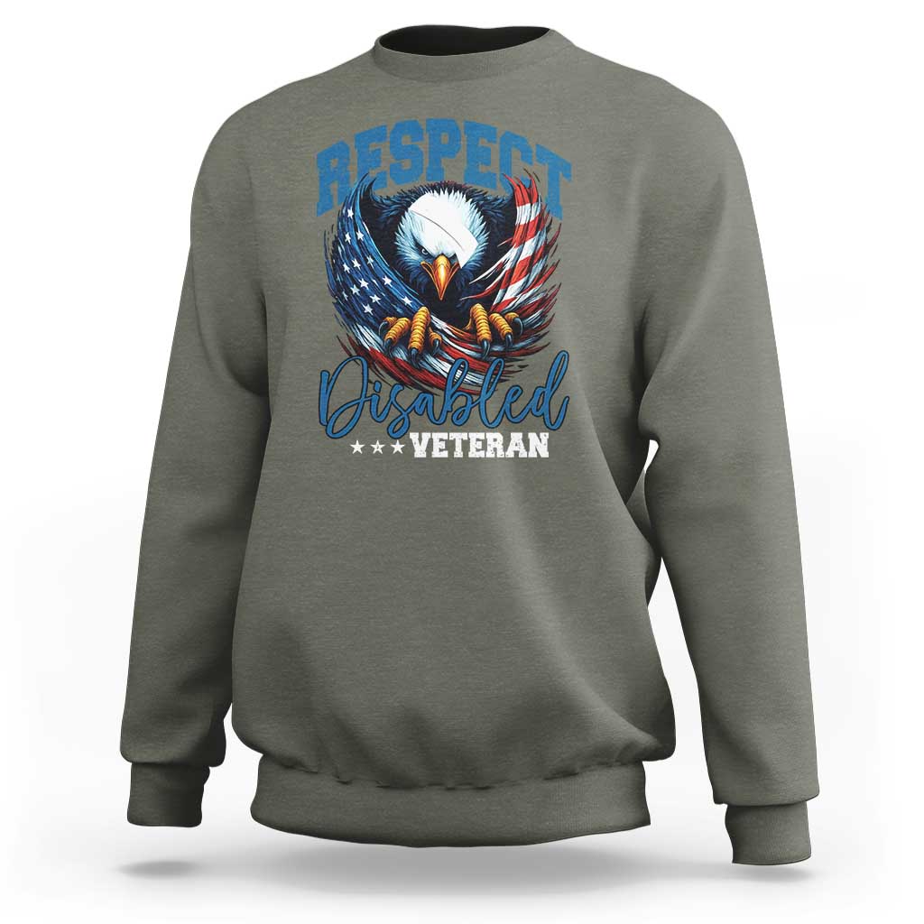 Respect Disabled Veteran Sweatshirt Military Soldier American Flag Bald Eagle - Wonder Print Shop