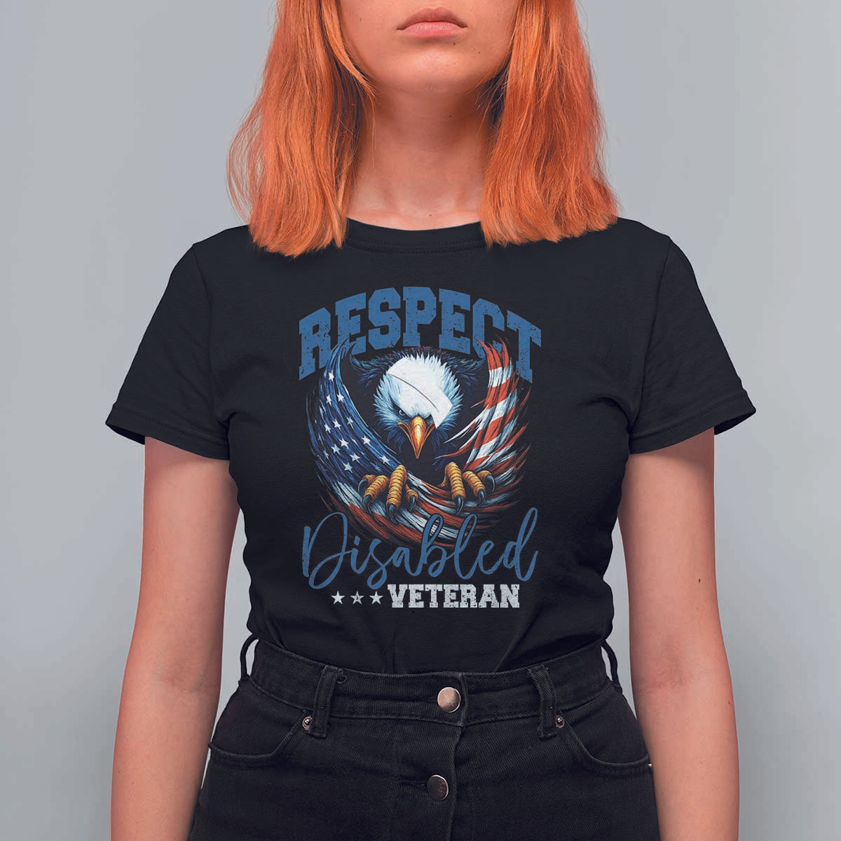 Respect Disabled Veteran T Shirt For Women Military Soldier American Flag Bald Eagle - Wonder Print Shop