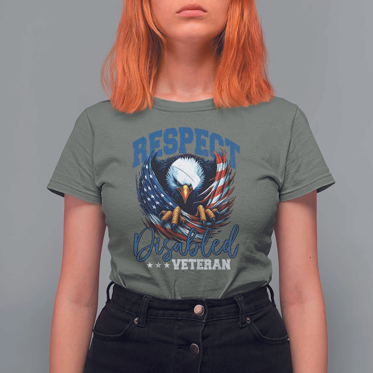 Respect Disabled Veteran T Shirt For Women Military Soldier American Flag Bald Eagle - Wonder Print Shop