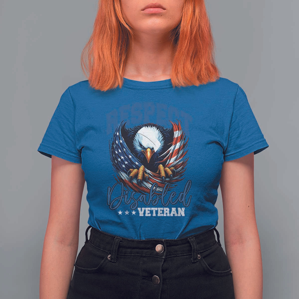 Respect Disabled Veteran T Shirt For Women Military Soldier American Flag Bald Eagle - Wonder Print Shop