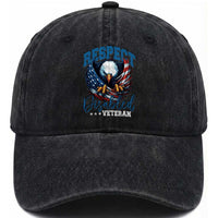 Respect Disabled Veteran Washed Cotton Baseball Cap Military Soldier American Flag Bald Eagle