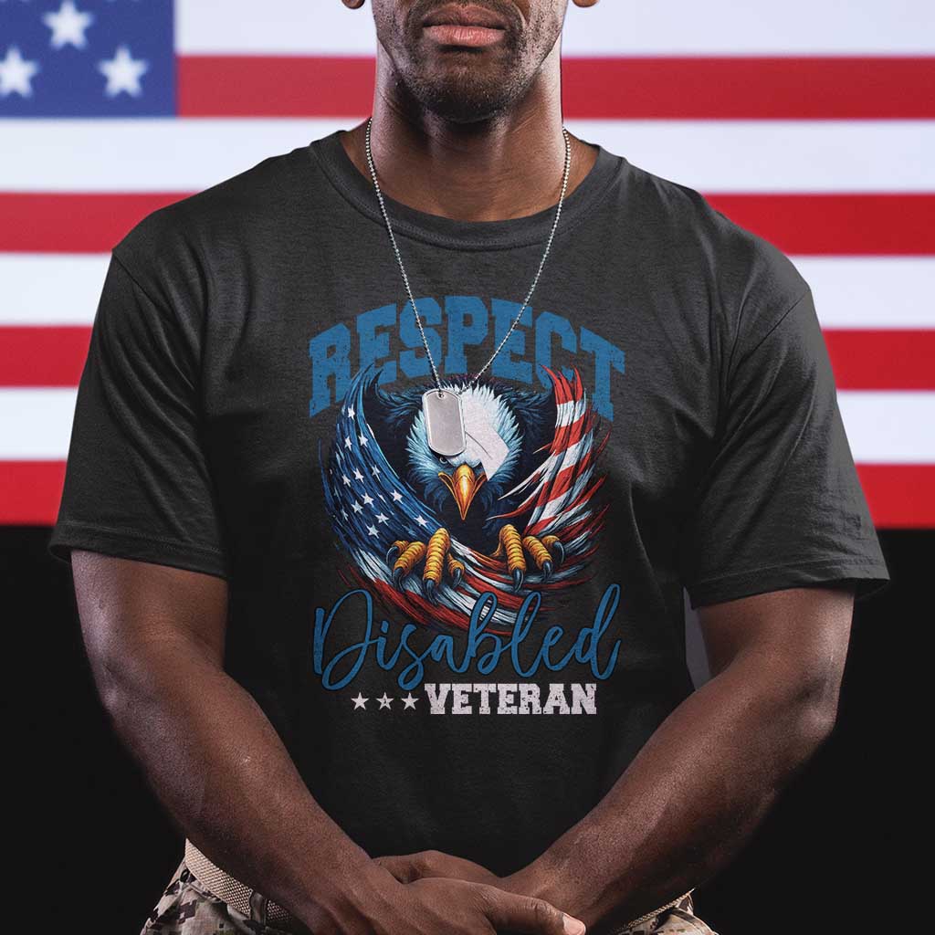 Respect Disabled Veteran T Shirt Military Soldier American Flag Bald Eagle - Wonder Print Shop