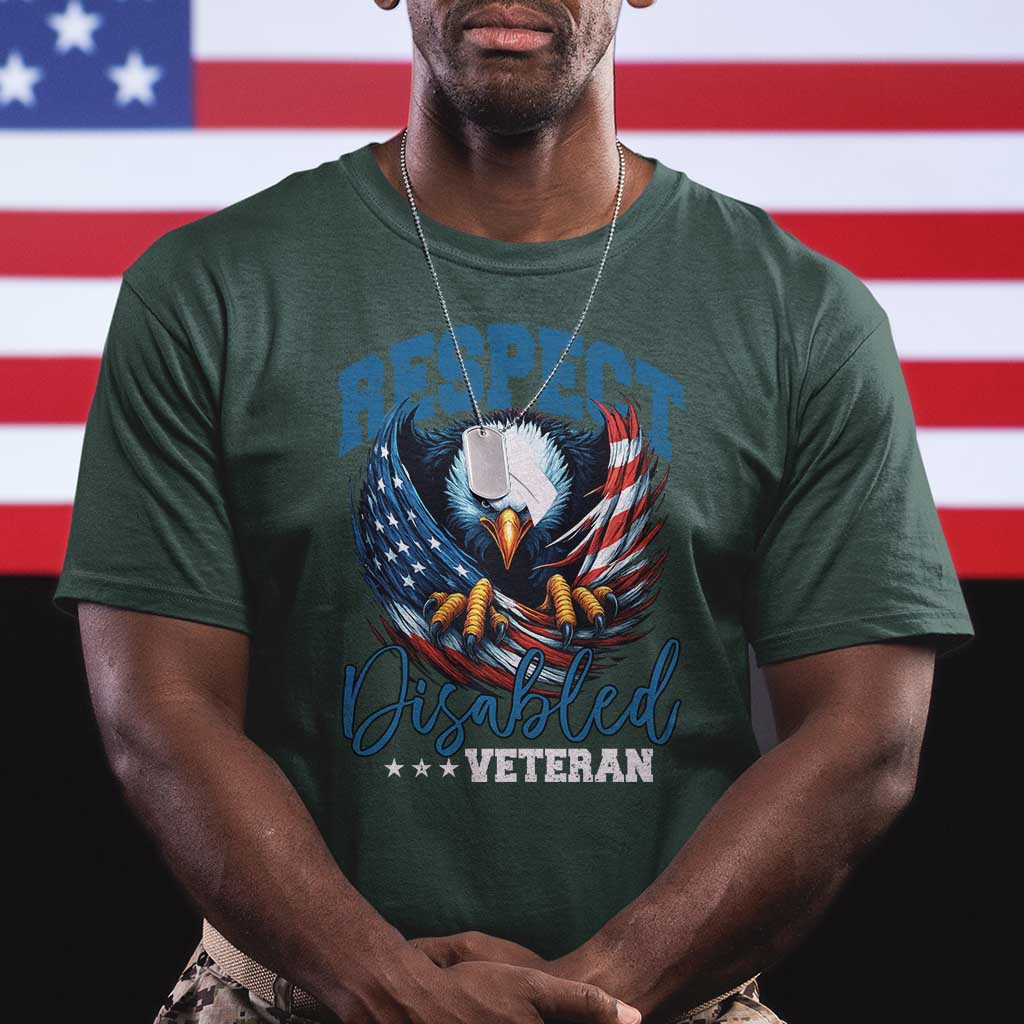 Respect Disabled Veteran T Shirt Military Soldier American Flag Bald Eagle - Wonder Print Shop