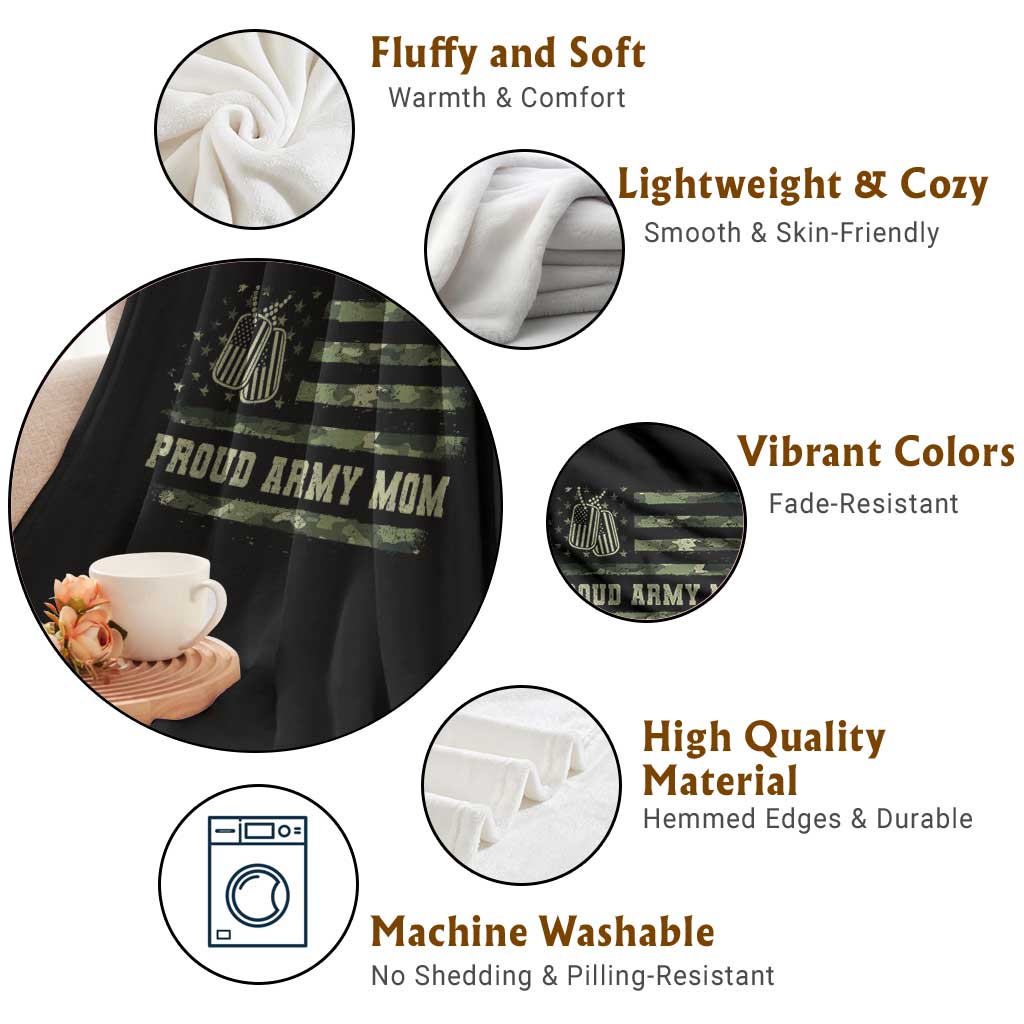 Proud Army Mom Throw Blanket Vintage Camo American Flag Veteran Mother's Day - Wonder Print Shop