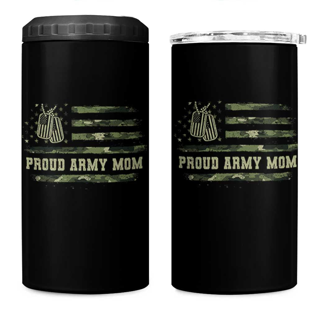 Proud Army Mom 4 in 1 Can Cooler Tumbler Vintage Camo American Flag Veteran Mother's Day - Wonder Print Shop