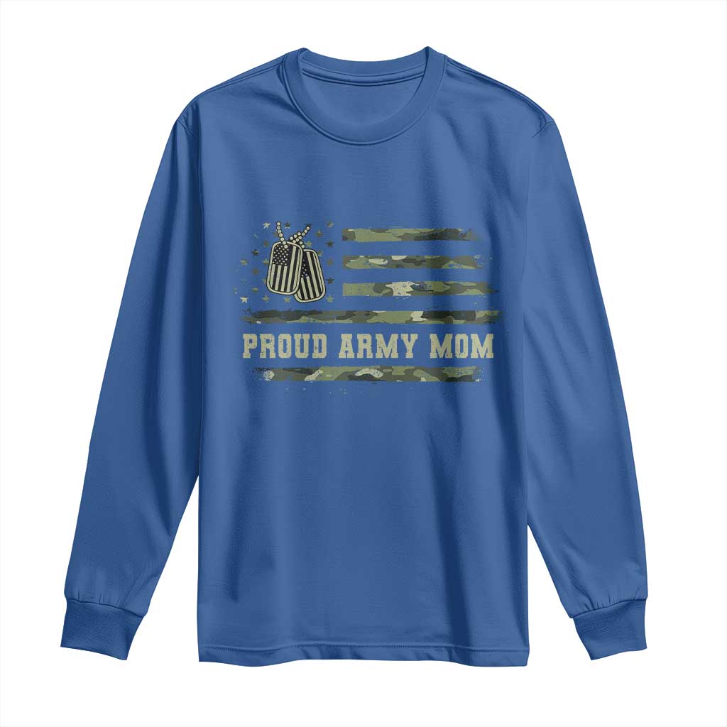 Proud Army Mom Long Sleeve Shirt Vintage Camo American Flag Veteran Mother's Day - Wonder Print Shop
