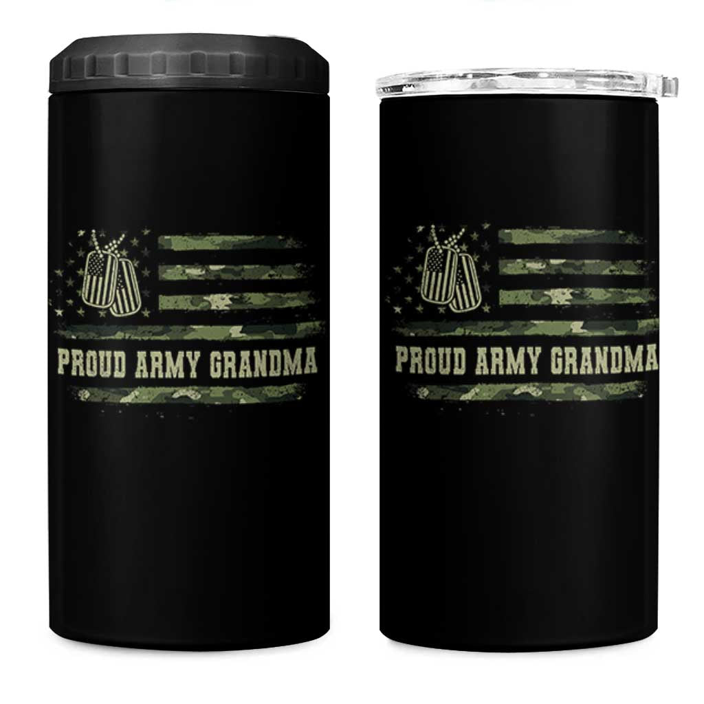 Proud Army Grandma 4 in 1 Can Cooler Tumbler Vintage Camo American Flag Veteran - Wonder Print Shop