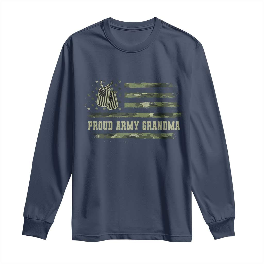 Proud Army Grandma Long Sleeve Shirt Vintage Camo American Flag Veteran - Wonder Print Shop