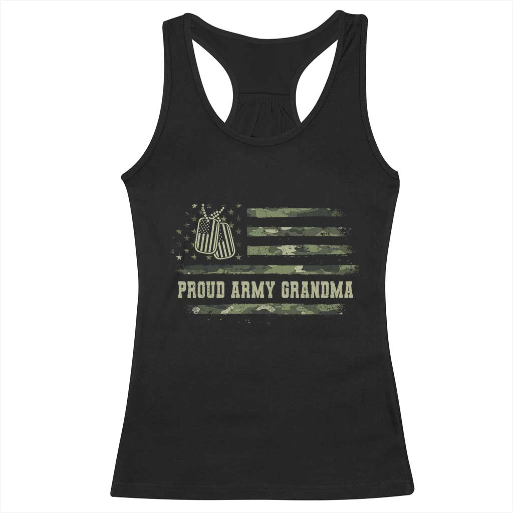 Proud Army Grandma Racerback Tank Top Vintage Camo American Flag Veteran - Wonder Print Shop