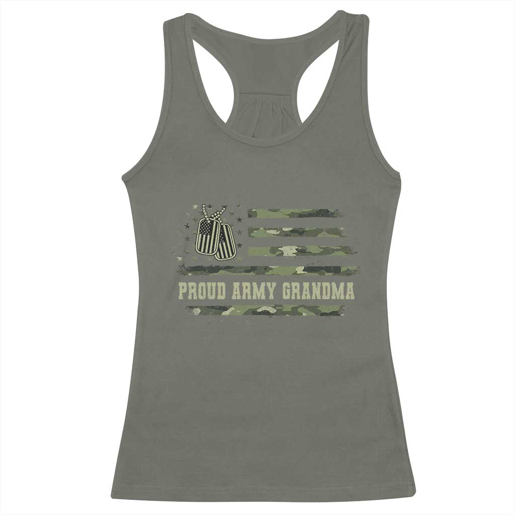 Proud Army Grandma Racerback Tank Top Vintage Camo American Flag Veteran - Wonder Print Shop