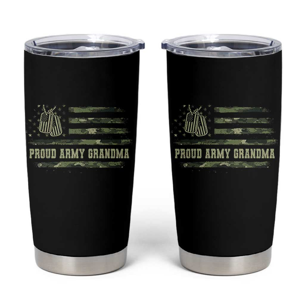 Proud Army Grandma Tumbler Cup Vintage Camo American Flag Veteran - Wonder Print Shop