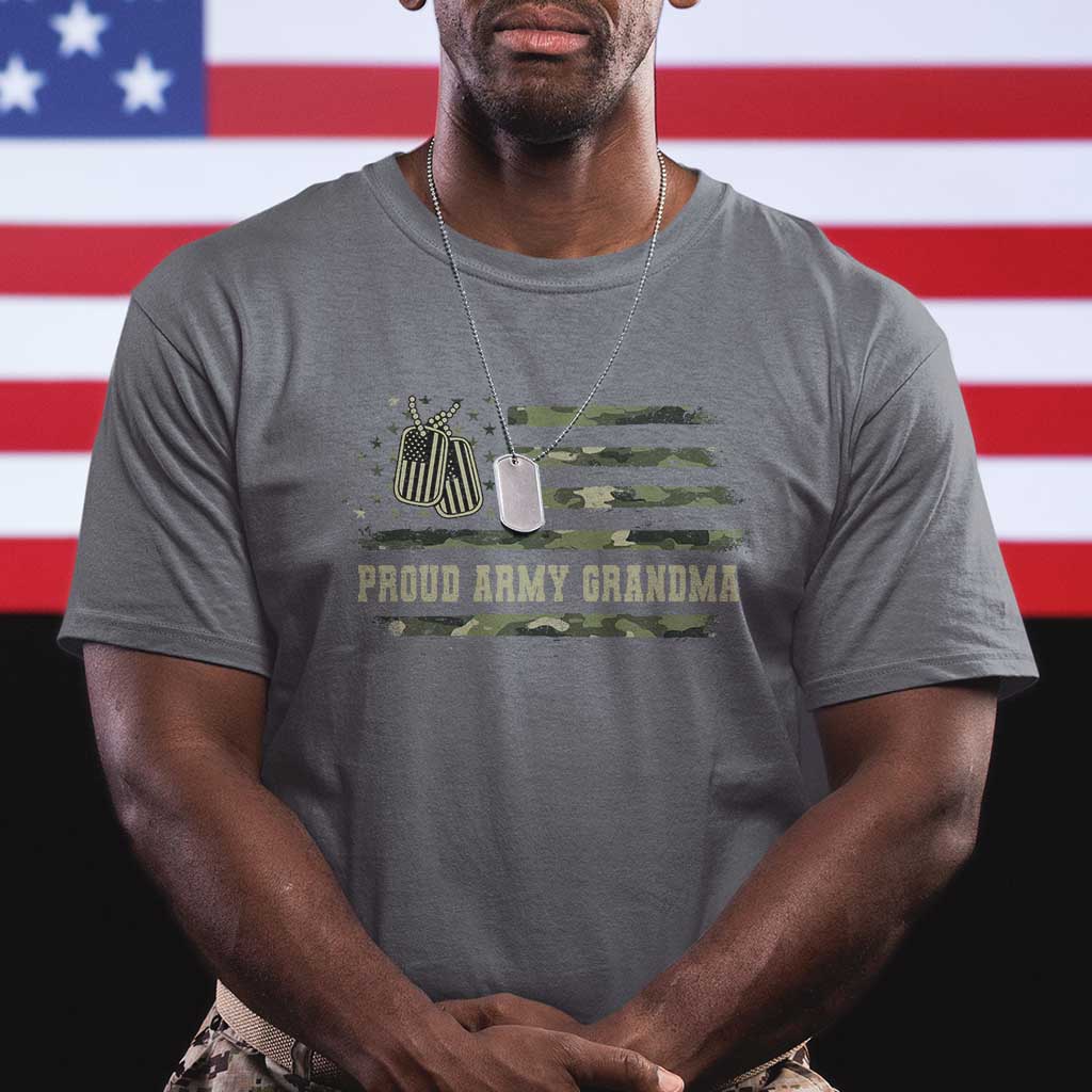 Proud Army Grandma T Shirt Vintage Camo American Flag Veteran - Wonder Print Shop